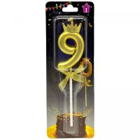 Свічка-цифра 9 з короною (Золота) планшет MIC JY1064/TYS1