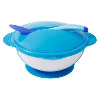 Тарілка на присосці з кришкою і ложкою, синій Lindo А 50