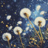 Алмазна мозаїка Летючі кульбаби у вечірньому небі, 40х40 см. Ідейка AMO8207