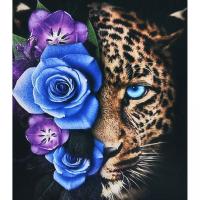 Алмазна мозаїка Леопард у квітах, 30х40 см Strateg HEG88147
