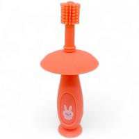 Силіконова зубна щітка з обмежувачем, коралова Mega Zayka №0716