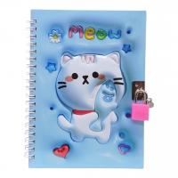 Блокнот на замочку Котик-3D, 48 аркушів у клітинку (блакитний) MIC 36601ЛК
