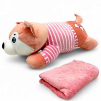 Мʼяка іграшка Сплюшка з пледом: Песик, іграшка - 55 см, плед 190 х 100 см (рожевий) MIC L1124