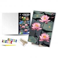 Картина по номерах Тендітні лотоси (30х40 см) з деревʼяною підставкою qbee QB900-063