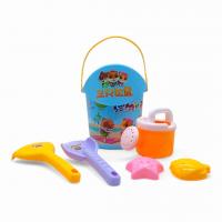 Пісочний набір 6 елементів - відро, сито, лійка, лопатка, граблі, формочки (блакитний) fansheng 733-365