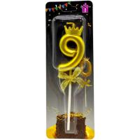 Свічка-цифра 9 з короною (ЗОЛОТО) 14 см MIC JY-1064/TY-S1