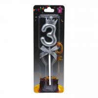 Свічка для торта Цифра 3 з короною (срібло) MIC JY-1064/TY-S1
