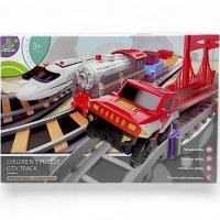 Залізниця-трек, 108 елементів, машинка та потяг (звук, підсвічування, дорожні знаки, наліпки, на батарейках) Fenming 3062B