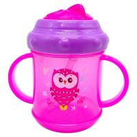 Поїлка-непроливайка з ручками та  силіконовою  трубочкою 200 мл.(РОЖЕВА) Lindo 7026