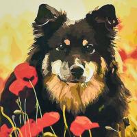 Алмазна мозаїка Песик у маковому полі 30х30 см Strateg HEE13812