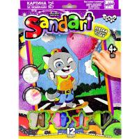 Фреска з кольорового піску Sandart сірий котик Dankotoys SA-02-01U,02U,03U...10U