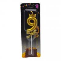 Свічка для торта Цифра 9 з короною (золото) MIC JY-1064/TY-S1