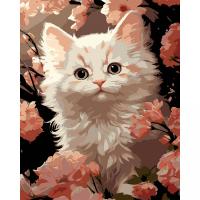 Картина по номерах на чорному фоні Біле кошеня 40х50 см Strateg AH1229-17