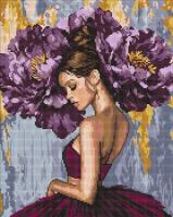 Алмазна мозаїка - Балерина з пурпурними півоніями ©art_selena_ua, 40х50см Ideyka AMO8353