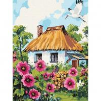 Картина за номерами Мальви біля хати 30x40 см Ідейка KHO6407