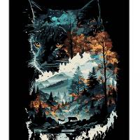 Картина по номерах на чорному фоні Кішка в подвійній експозиції 40х50 см Strateg AH1128