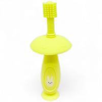 Силіконова зубна щітка з обмежувачем, жовта Mega Zayka №0716