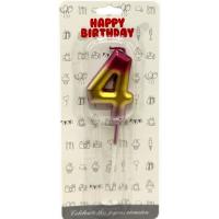 Свічка для торта Цифра 4 металік, різнокольорова MIC JY-1065