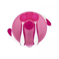 Тарілка на присосці з ложкою та виделкою (МАЛИНОВА) Mumlove №0109