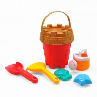Пісочний набір  6 елементів - відро, сито, лопатка, граблі, формочки (кораловий) fansheng 733-341