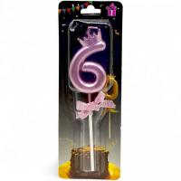 Свічка-цифра 6 з короною (Фіолетова) планшет MIC JY1064/TYS1