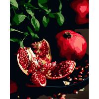 Картина за номерами на чорному фоні Гранат на тарілці 40х50 Strateg AH1010