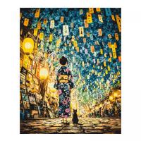 Картина за номерами Японська ніч. Дівчина з котом 40*50 см Origami LW3515