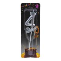 Свічка для торта Цифра 4 з короною (срібло) MIC JY-1064/TY-S1