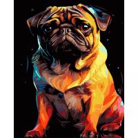 Картина по номерах на чорному фоні Яскравий мопс 40х50 см Strateg AH1223-19