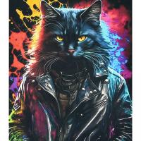 Алмазна мозаїка Брутальний кіт у курточці 40х50 см Strateg SK88219