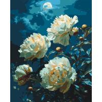 Картина по номерах Білі півонії під повним місяцем 40x50 см Origami LW3297