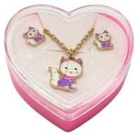 Дитячий набір прикрас: кулон+сережки (З світло лавандовою кицею) MIC 4358-A/15