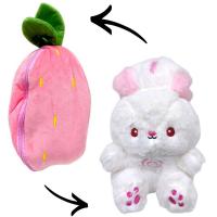 Мʼяка іграшка-трансформер Дихаючий заєць (ПОЛУНИЦЯ) 35см MIC duxzai