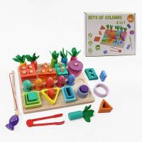 Логічна дошка (деревʼяна, магнітна риболовля, кілочки, сортер за кольорами та формами, щипці, морквини, в коробці) MIC C74314