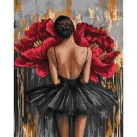 Картина по номерах з фарбами металік Балерина з червоними півоніями 40х50 см Ideyka KHO8664