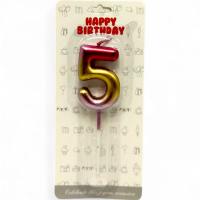 Свічка для торта Цифра 5 металік, різнокольорова MIC JY-1065