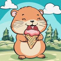 Картина по номерах Літо. Хомячок з морозивом 25х25 см Ідейка KHO1256