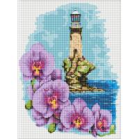 Алмазна мозаїка Маяк з орхідеями 30х40 см Ідейка AMO7622