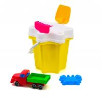 Відро Квіточка з машинкою і пісочним набором (жовте) Bamsic 012/12
