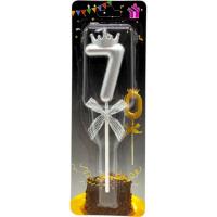 Свічка-цифра 7 з короною (СРІБЛО) 14 см MIC JY-1064/TY-S1