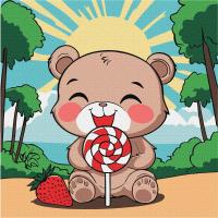 Картина по номерах Літо. Ведмедик і льодяник 25х25 см Ідейка KHO1265