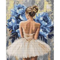 Алмазна мозаїка "Балерина з блакитними півоніями" ©art_selena_ua AMO8350, 40х50 см