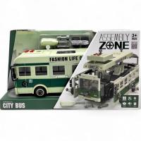 Пластикова машинка Автобус зелений (звуки, підсвічування салона, конструктор, інерція, викрутка, рухомі деталі, в коробці) YIWAN TOYS YW9099A