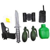 НАБІР АРМІЇ: ПІСТОЛЕТ, ФЛЯГА, ГРАНАТА 2ШТ, БІНОКЛЬ, РАЦІЯ (ПІСТОЛЕТ НА ПУЛЬКАХ) Colorplast SSA-nabir