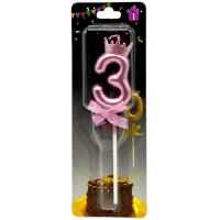 Свічка-цифра 3 з короною (ФІОЛЕТОВИЙ) 14 см MIC JY-1064/TY-S1