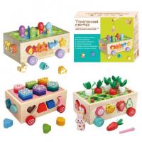 Каталка логічна, деревʼяна (сортер, 1 тематична гра, каталка на коліщатах) Wtoys 22995