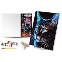 Картина по номерах з фарбами металік 40х50 см Космо-кіт з деревʼяною підставкою qbee QB900-049