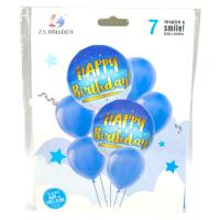 Повітряні кульки, набір-святковий Happy birthday 7шт. = 2шт * 45см + 5шт * 30см, блакитний Z.Y. BALLON 36112