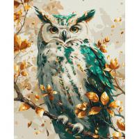 Картина за номерами "Смарагдова сова" BS54117 з фарбами металік 40х50 см
