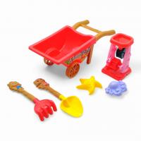 Пісочний набір 6 елементів - тачка, млин, лопатка, граблі, 2 формочки (кораловий) fansheng 733-359